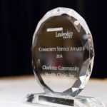 trophy for 2014 Leadership Charlotte Community Service Award