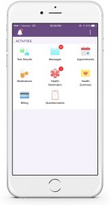 phone showing MyChart app homescreen